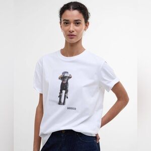 Barbour White Tee with Black Lab Dog Graphic